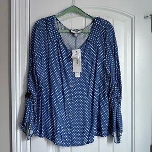 Hilary Radley for Katherine Barclay Blue Polka Dot Button Down Boutique Blouse